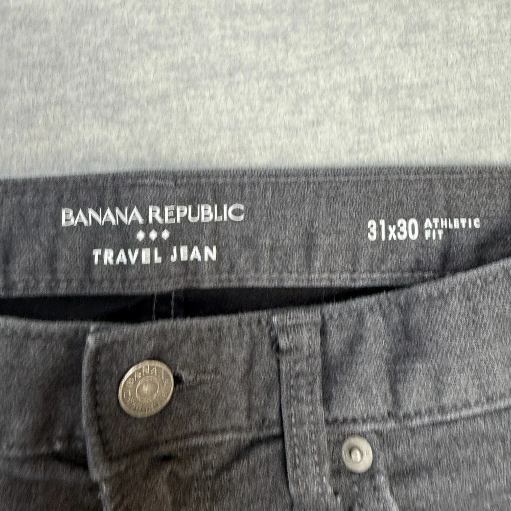 Banana Republic‎ Travel Jeans Mens 31x30 (31x28) Charcoal Athletic Fit Stretch